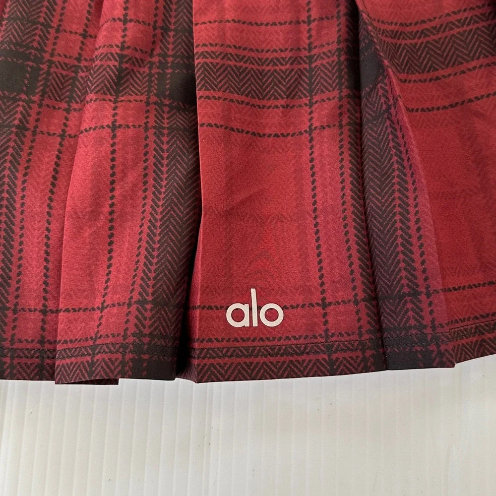 ALO Yoga Legacy Plaid Varsity Tennis Skirt Cranberry Black, S